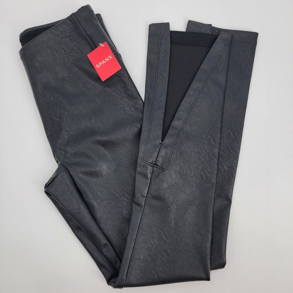 Spanx High Waist Faux Leather Front Slit Pull On Pants Black Small Slimming NWT